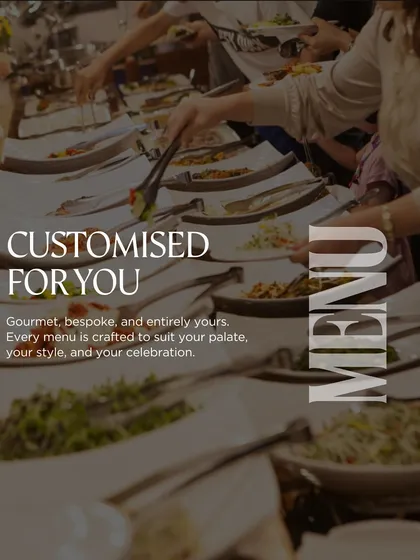 A graphic promoting our "Customised Menu" with an image of a bustling buffet line.