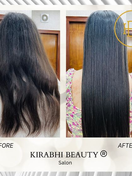 Tired of unmanageable, frizzy hair? This before and after shows a complete transformation to smooth, straight, and healthy locks. I can help you find the right hair repair treatment for your specific needs.