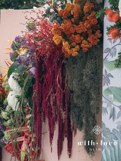 A close-up of the textures and colors in the 'Garden of Gaia' floral wall.