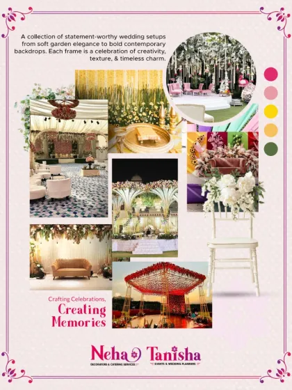Every celebration begins with an idea. This moodboard offers a glimpse into our design process, showcasing a collection of statement-worthy wedding setups from soft garden elegance to bold contemporary backdrops.