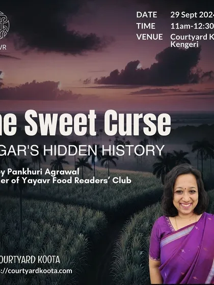 A promotional graphic for "The Sweet Curse" talk, part of our September event lineup.