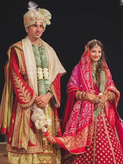 The couple, now officially married, looking regal and happy. We manage the entire wedding day so they can simply soak in the moment.