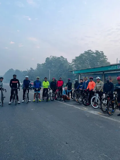 The whole group out to celebrate a new bike. When one person gets a new ride, we all celebrate.