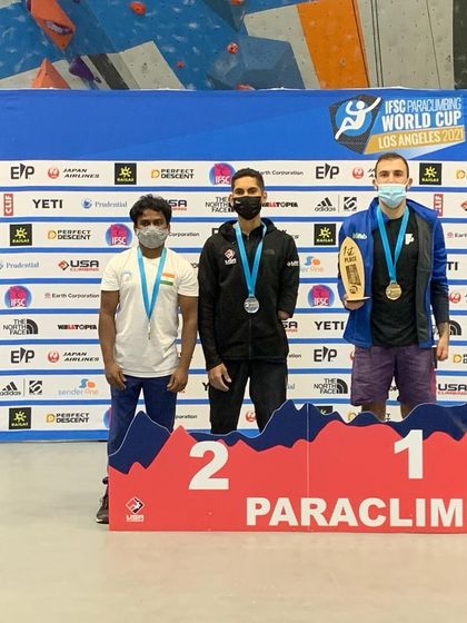 The official podium photo from the Los Angeles World Cup. Sharing the stage with other amazing para-climbing athletes from around the world is always an honor.