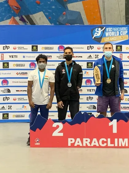 The official podium photo from the Los Angeles World Cup. Sharing the stage with other amazing para-climbing athletes from around the world is always an honor.
