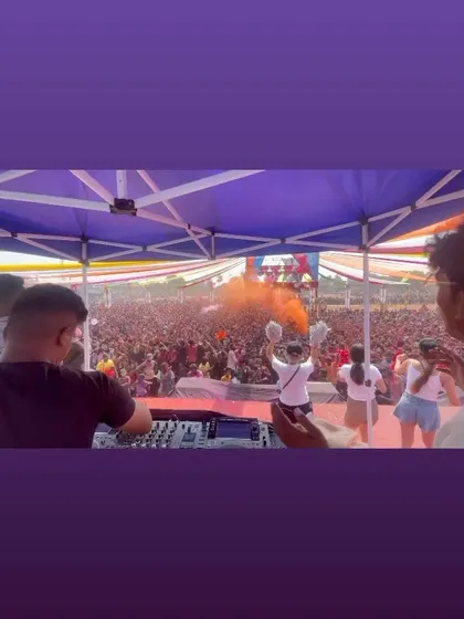 Another angle of the dancer on stage, with the massive crowd in the background. My Holi sets are a complete audio-visual experience.