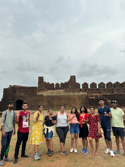 Posing for a photo at the impressive Mirjan Fort.