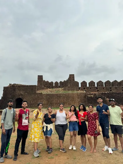 Posing for a photo at the impressive Mirjan Fort.