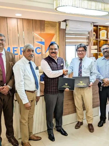 Representatives from MEPSC and New Delhi YMCA shaking hands after signing the MoU, symbolizing our joint commitment to excellence in education and skill development.