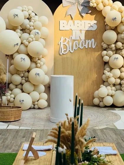 A view of the boho photo booth from the picnic table, showing how we create a cohesive and immersive environment.
