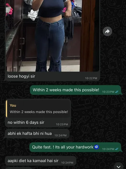 This is the kind of message that makes my day. This client saw her jeans get loose in just six days, not by starving, but by following a diet plan that works with her body. It's proof that quick, visible results are possible with the right strategy.