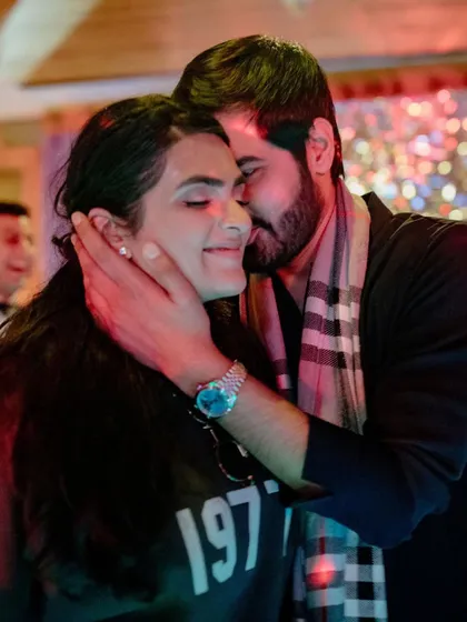 After the sangeet, Pragya and Adi share a quiet, affectionate moment. Dressed casually, away from the lights, Adi’s gentle touch shows a deep tenderness that we were honored to capture.