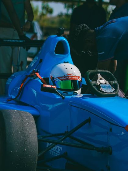 Our driver in the cockpit of the F1600 car, ready for a testing session.