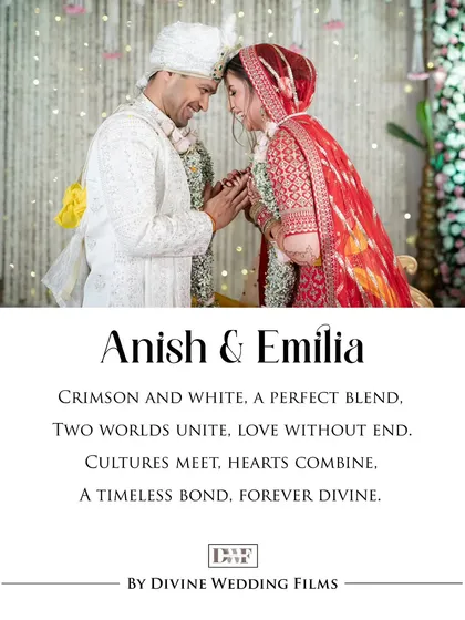"Crimson and white, a perfect blend." This branded image with a heartfelt poem celebrates the union of two cultures in a timeless bond.