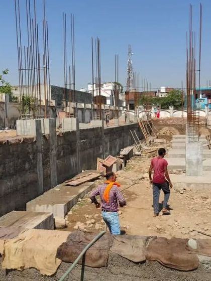 Workers on site at our Jammu & Kashmir project. Our process involves constant on-site supervision to ensure every detail of the construction aligns with our architectural plans.