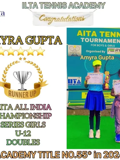 Congratulations to Amyra Gupta, the runner up in the AITA All India Championship Series for Girls U-12 Doubles. Performing at an AITA tournament is a significant achievement and shows her readiness for the national circuit.