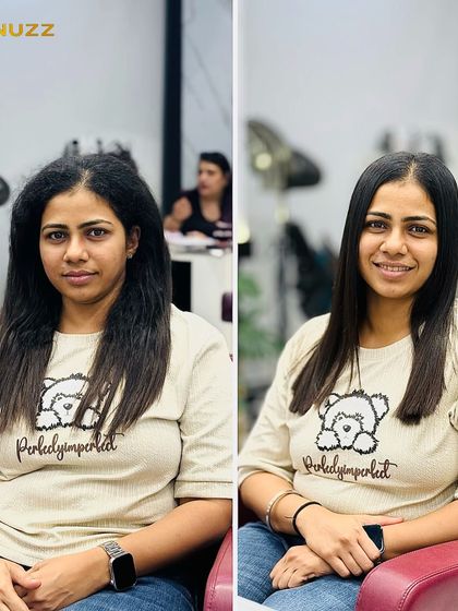 This client wanted to get rid of frizz and get a more manageable style. I gave her a sleek haircut and a professional hair set that resulted in this smooth, polished look.