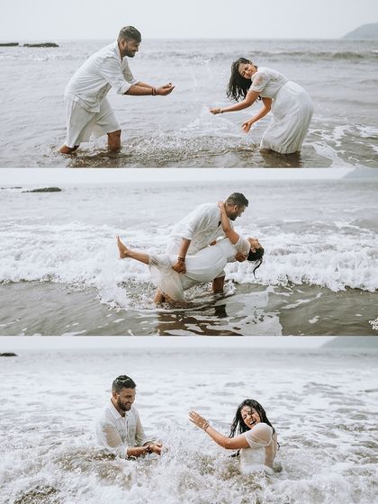 A fun-filled sequence of a couple playing in the waves. These candid shots are all about capturing the uninhibited joy and connection between two people.