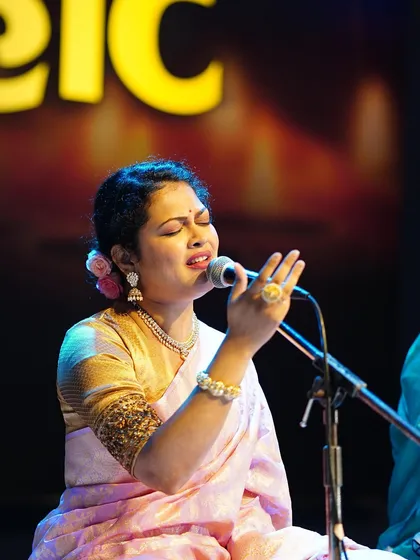 Priyanka Barve in her element, performing at the Padwa Pahat show.