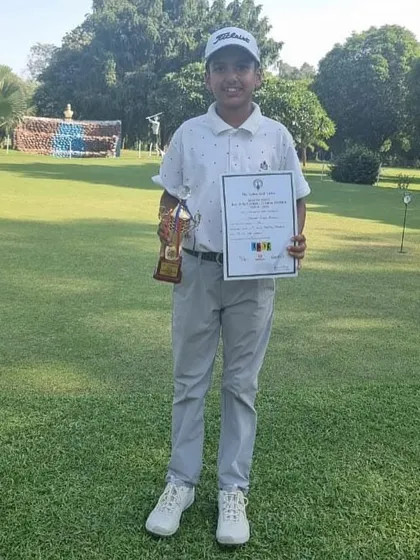 Drona Singh Dhull with his trophy for a second runner-up finish at the IGU feeder in Meerut.