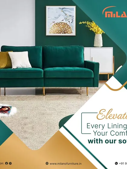 This green velvet sofa with gold-finished legs is a statement piece. It showcases our ability to create furniture that is both comfortable and a focal point of your decor.