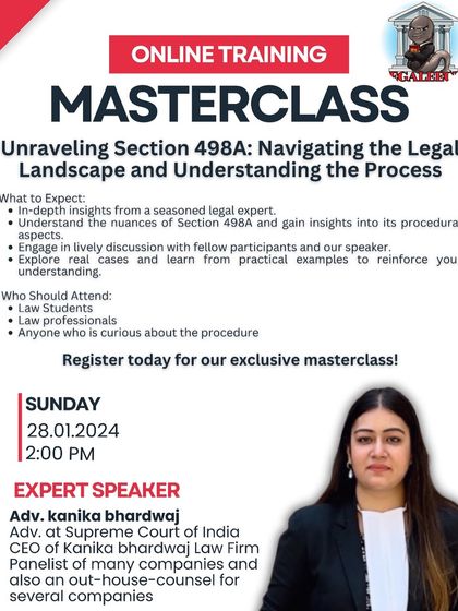An online masterclass I conducted on Section 498A, helping law students and professionals navigate its procedural aspects. Understanding the nuances of this law is key for both prosecution and defense.