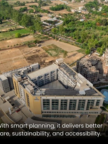 An aerial view of the Pragma Medical Institute in Bathinda, a project involving significant structural adaptation. Our smart planning delivers improved care, enhanced sustainability, and greater accessibility, proving that repurposing can lead to superior functional outcomes.