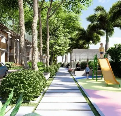 A vision of a human-centric streetscape within a villa community. We prioritize pedestrian-friendly public realms, transforming streets from simple corridors into vibrant social spaces where children can play and neighbors can connect.