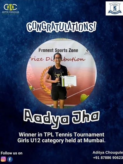 Smashing her way to victory. Huge congratulations to Aadya Jha for dominating the TPL Tennis Tournament and winning the Girls U-12 category.