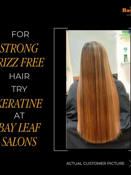 For strong, frizz-free hair, a Keratin treatment is a fantastic option. This is an actual customer picture showing the sleek and healthy results we achieve.