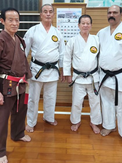 Training in Kobudo alongside esteemed masters Maeshiro Sensei, Asato Sensei, and Saijo Sensei at the Honbu Dojo in Okinawa.