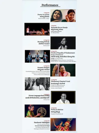 A list of performances at the literature festival. I ensure that each stage, whether for a Carnatic music performance or a poetry reading, is properly equipped and set up to meet the specific needs of the artists.