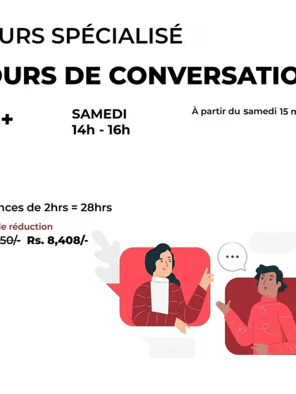 This is an announcement for our specialized conversation course (Cours de Conversation) for students at the A2 level and above.