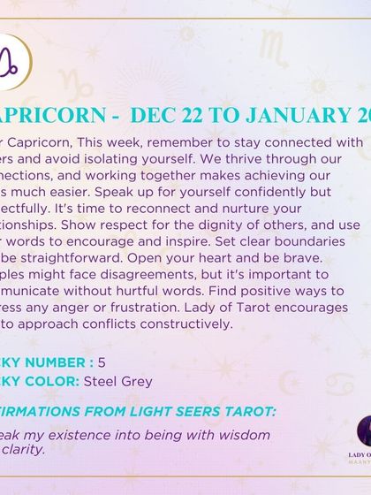 This week, I remind Capricorn to stay connected with others and nurture your relationships. It's time to open your heart, be brave, and communicate without hurtful words to resolve conflicts.