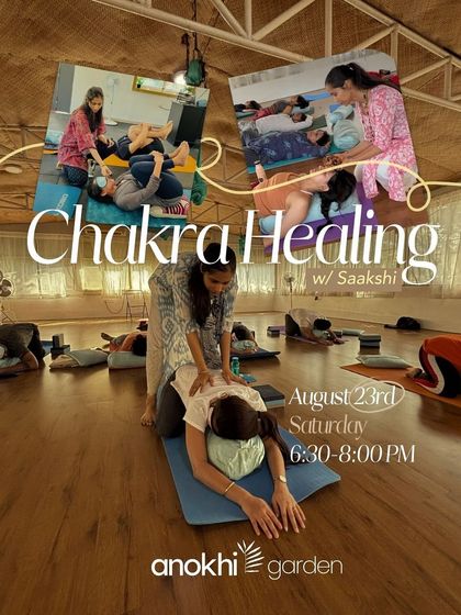 A collage from our Chakra Healing workshop, showing the instructor providing hands-on assistance. This session guides you through the seven chakras using movement, oils, and sound.