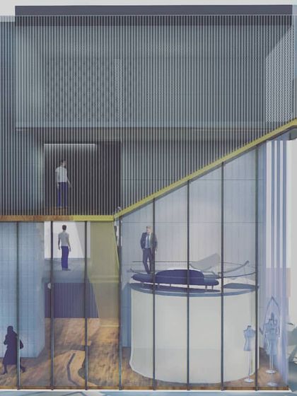 A conceptual drawing exploring the relationship between solid and void in a residential design. The image illustrates how spaces are carved out and layered to create connections between different levels and the exterior environment.