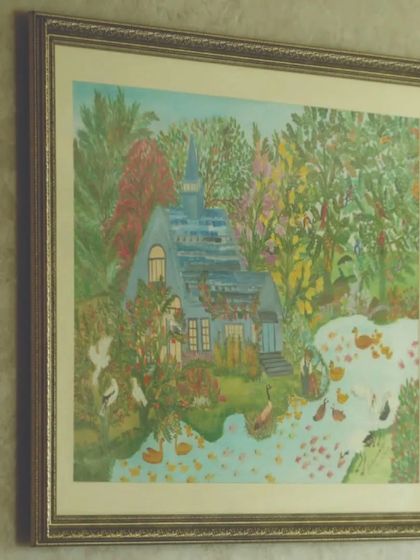 The painting 'La Reverie' by Badrunissa Irfan, displayed at the prestigious Prestige Park Drive. This shows how we place art in exclusive residential spaces, bringing beauty and inspiration into the home.