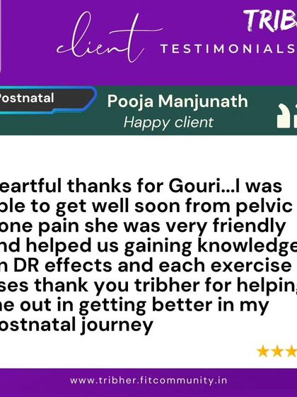 Pooja Manjunath shares her heartfelt thanks for her coach, Gouri. She was able to recover from pelvic bone pain and gained valuable knowledge on diastasis recti, feeling better in her postnatal journey.