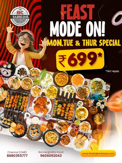 A celebration of taste. Our feast mode special on Mondays, Tuesdays, and Thursdays is available for just ₹699.