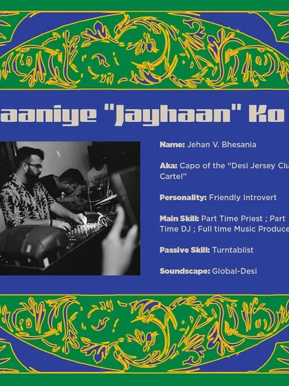 "Jaaniye Jayhaan Ko!" A fun, character-style introduction card for the 'Besharam Budhwar' event, breaking down my skills and soundscape.