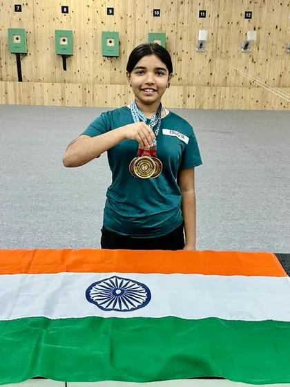 One of our proud champions celebrating her victory with the Indian flag at our range. This moment captures the patriotic spirit and aspiration that drives our athletes.