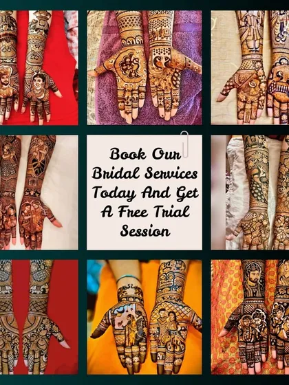 We offer a complete range of bridal services and invite you to book a free trial session. This allows you to see our work and experience the quality of our organic henna firsthand before your big day.