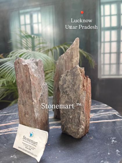 A set of three rockery slates, showcasing their unique shapes and vertical orientation. These were recently sold to a client in Lucknow for a landscaping project.