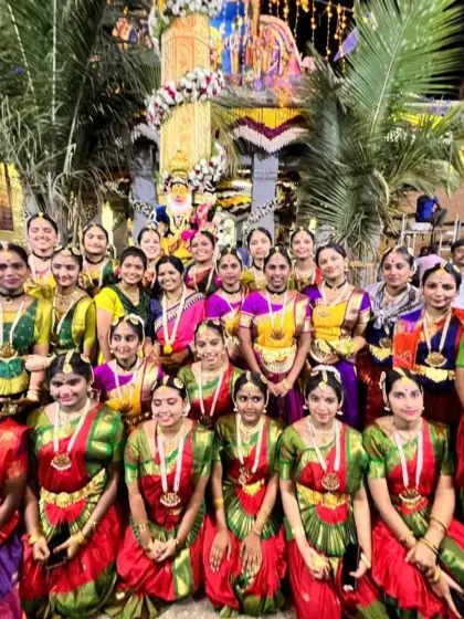 A large group photo of our team at the Karaga Utsava, a divine offering through dance.