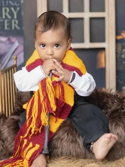 Getting ready to cast a spell. This close-up on our little Harry Potter shows his intense concentration.