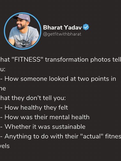 Transformation photos don't tell the whole story. They don't show how a person feels, their mental health, or if the process was sustainable. True fitness is more than just a picture.