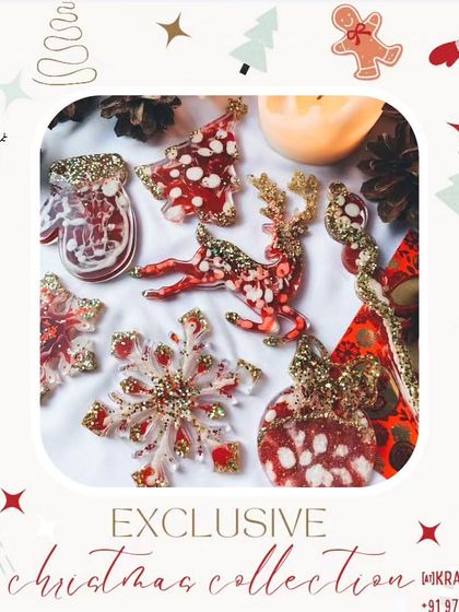 Add some sparkle to your tree with these resin Christmas ornaments. I make them in various shapes like snowflakes, angels, and candy canes, filled with glitter and color.