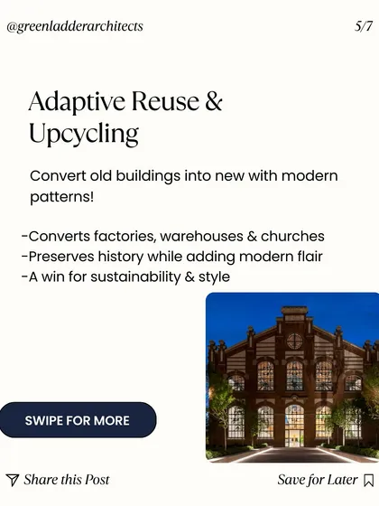 Adaptive Reuse is a key part of our sustainable practice. We specialize in converting old buildings like factories and warehouses into modern, functional spaces, preserving history while adding a contemporary flair.