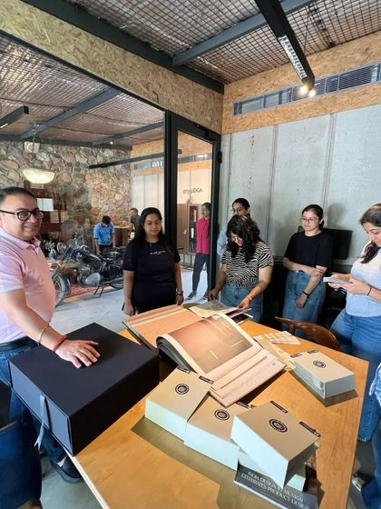 Our studio thrives on conversations. In this design discussion, our team gathers to review material books and samples. These moments of exchange bring new perspectives, spark ideas, and reinforce our belief that architecture is a collective journey.