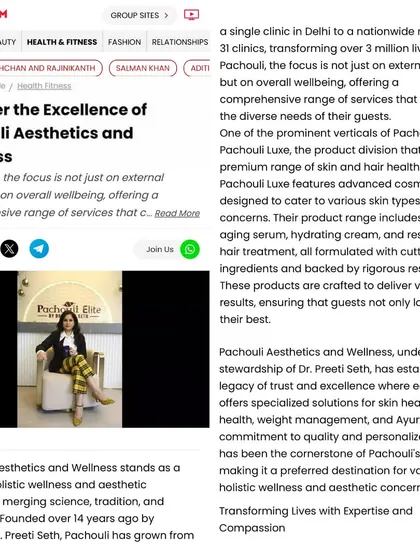 Being featured on platforms like Zoom TV is a wonderful acknowledgment of our work in holistic health. This article highlights our journey from a single clinic to a nationwide network, transforming lives by focusing on overall wellbeing, not just external beauty. It speaks to our legacy of trust and personalized care.